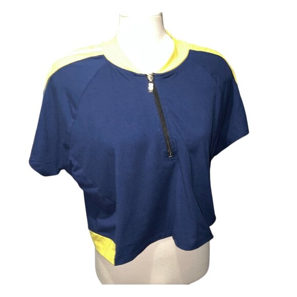 Yellow & Navy Blue Athletic Half-Zip Short Sleeve Top Sz 3XL White Stripes By NY - Picture 1 of 8